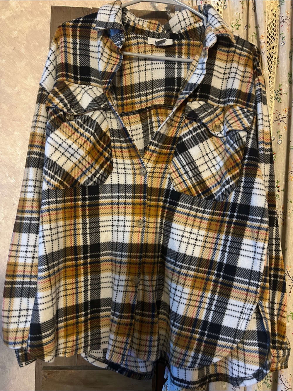 Women's Plaid Button-Down Shirt Jacket - Mustard/Black/White